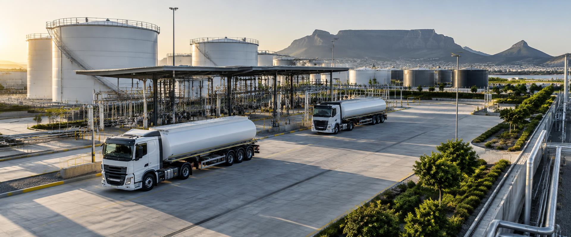 Industrial fuel depot with tanker trucks